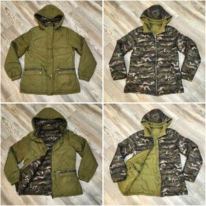 Love Me Now Collection Junior XL Reversible Camouflage Army Green Puffer Jacket